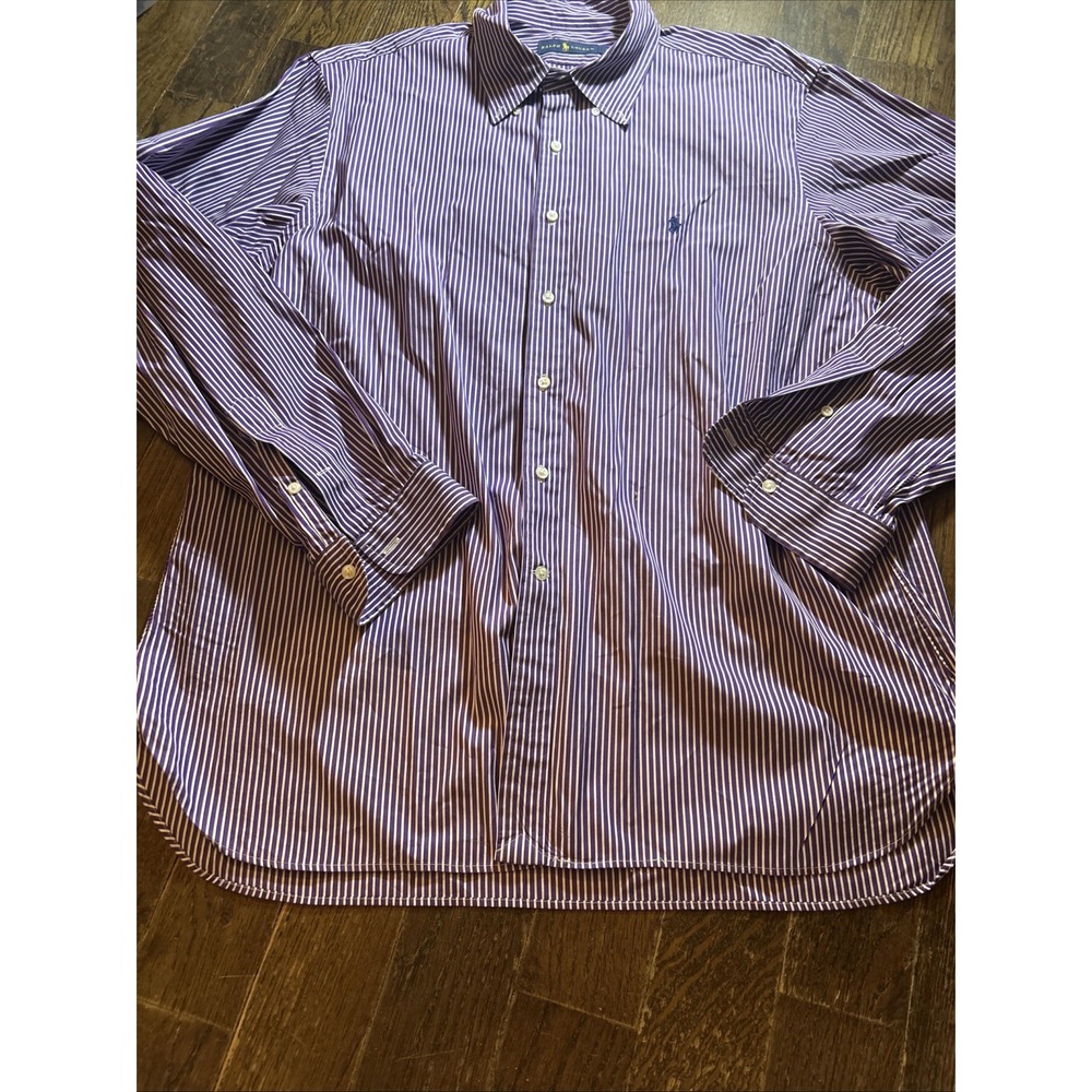 Ralph Lauren Blue Label Mens Shirt 18 Purple White Striped Button Down Top